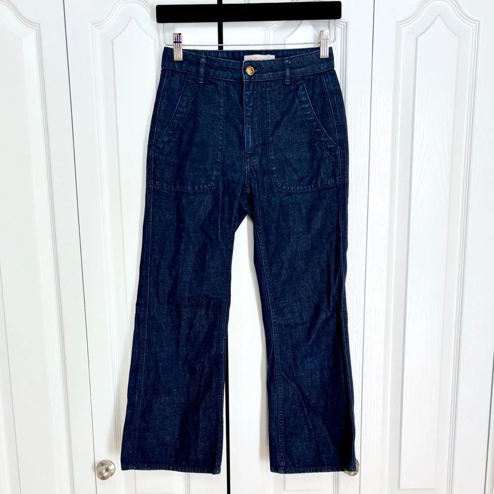 Tory Burch Dark Blue Wide Leg Cotton Denim Jeans 25